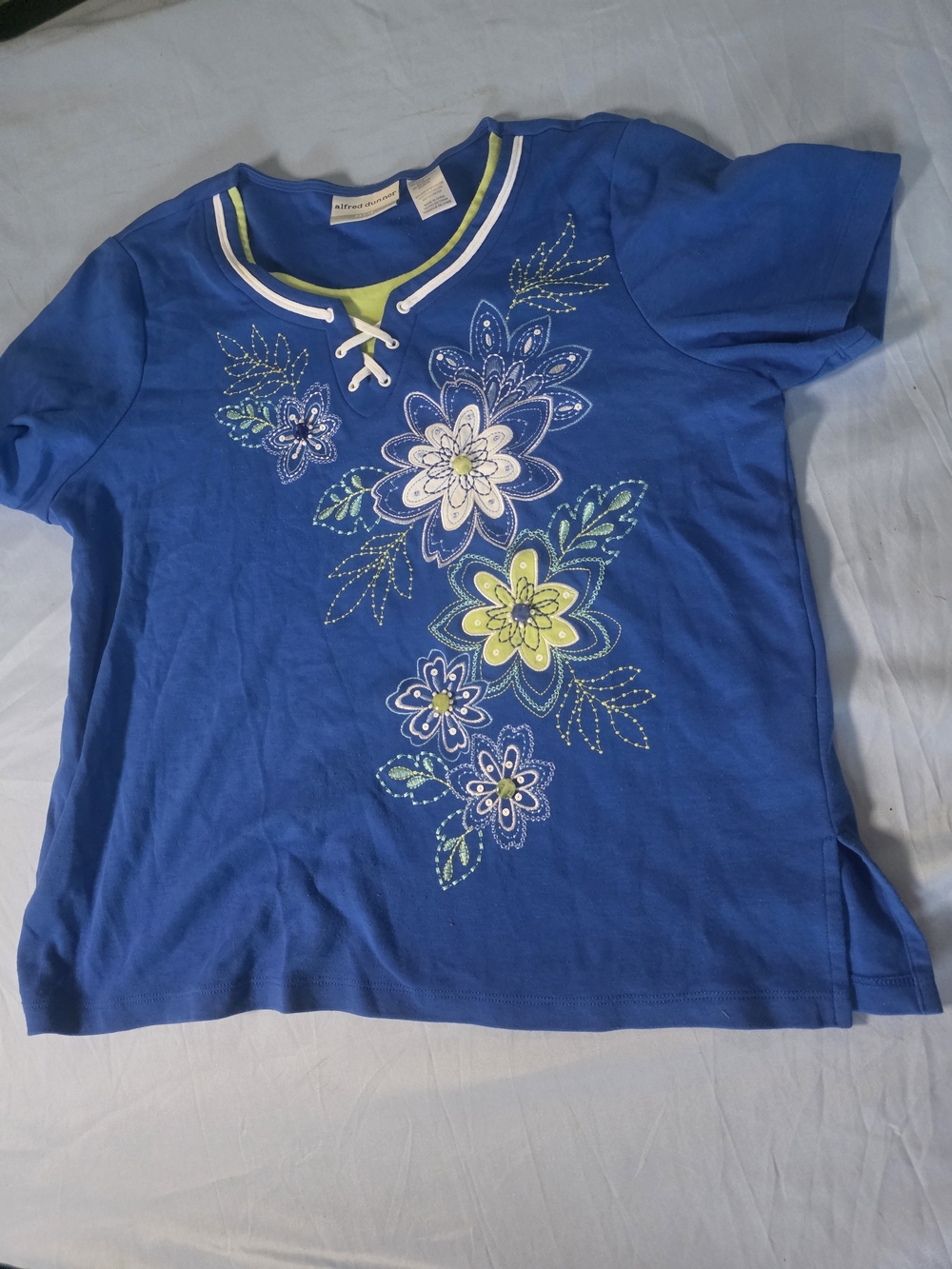 Alfred Dunner Blue Short-Sleeve Floral Lace-Up Kids Tee